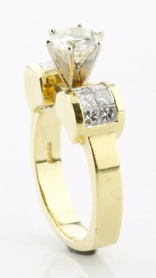 1.83 Carat Round Brilliant Diamond 14k Yellow Gold Engagement Ring Size 6.5