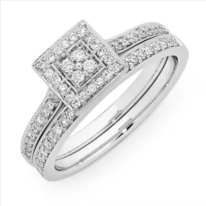 18ct WG Square Halo Diamond Engagment Ring Set M2164