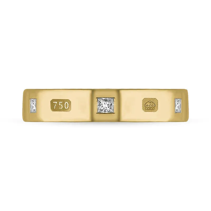 18ct Yellow Gold 0.18ct Diamond Queen's Jubilee Hallmark Princess Cut 4mm Ring D