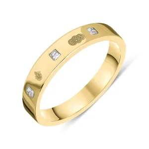 18ct Yellow Gold 0.18ct Diamond Queen's Jubilee Hallmark Princess Cut 4mm Ring D