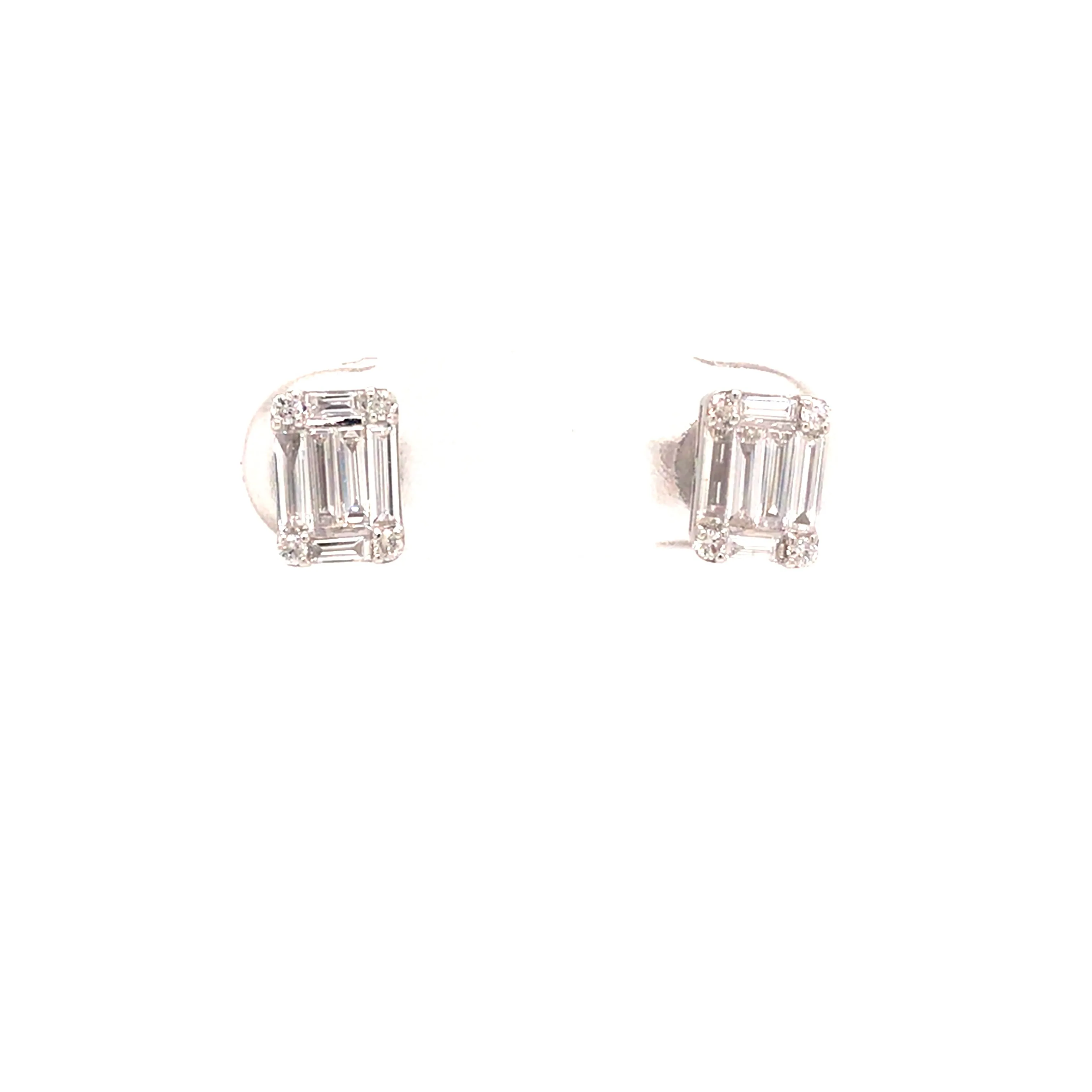 18K Baguette Diamond Cluster Earring White Gold