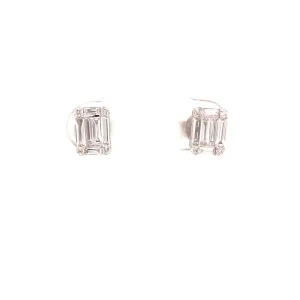 18K Baguette Diamond Cluster Earring White Gold