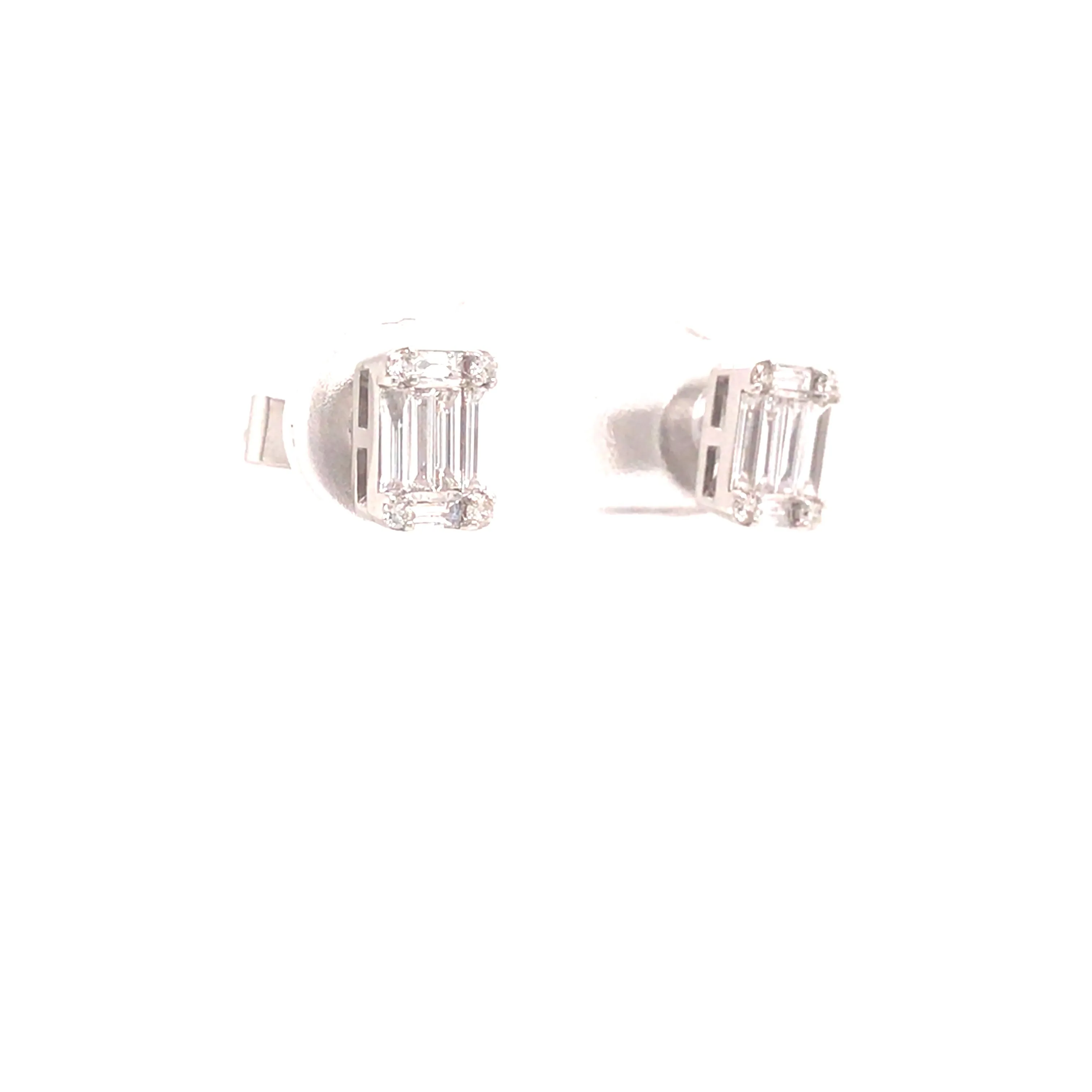 18K Baguette Diamond Cluster Earring White Gold