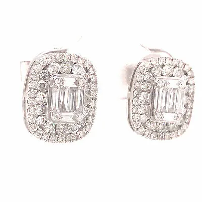 18K Diamond Cluster Halo Earrings White Gold