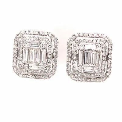 18K Diamond Halo Cluster Stud Earring White Gold