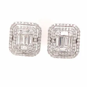 18K Diamond Halo Cluster Stud Earring White Gold