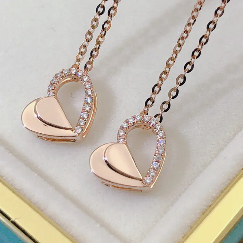 18K Gold 0.045ct Real Diamond Heart Shaped Necklace