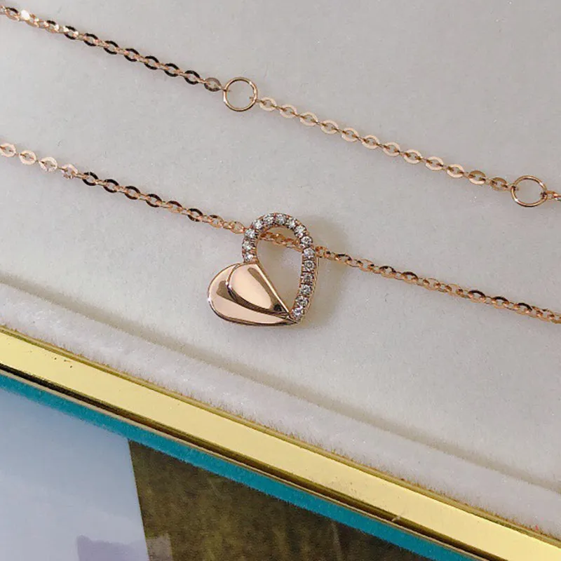18K Gold 0.045ct Real Diamond Heart Shaped Necklace