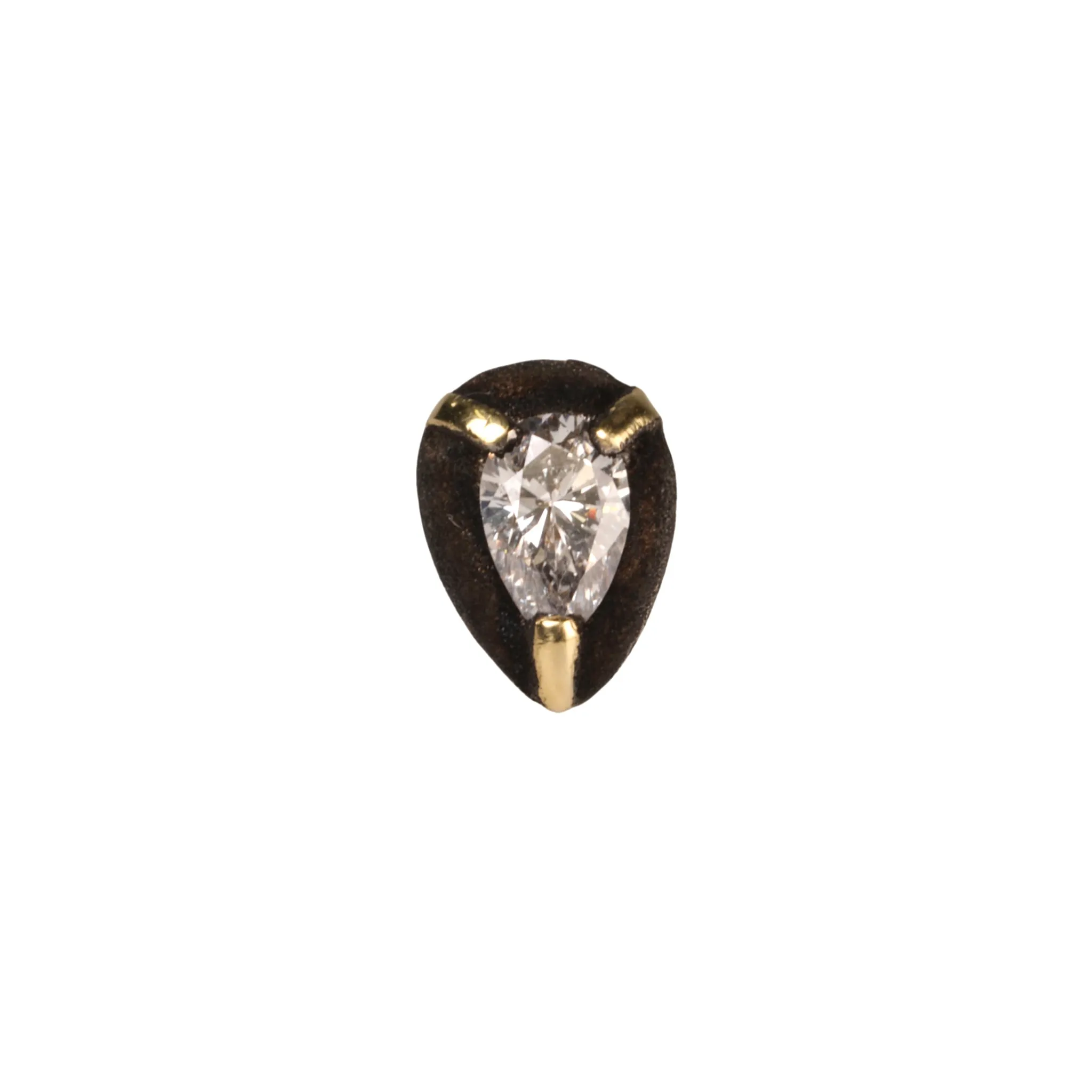 18K Gold Pear-Shaped Diamond Stud with Blackened 14K White Gold Halo