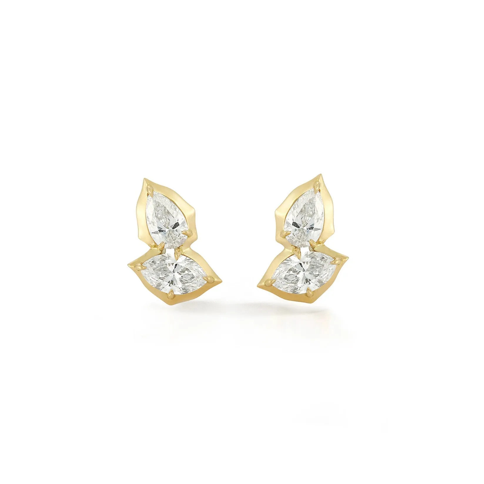 18K Gold "Posey" Two-Stone Diamond Stud Earrings