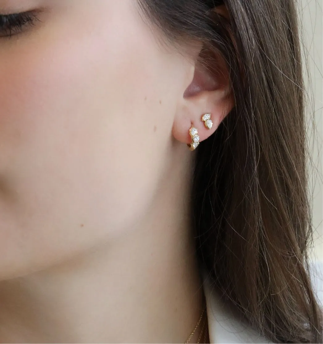 18K Gold "Posey" Two-Stone Diamond Stud Earrings
