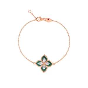 18K Princess Flower Malachite & Diamond Flower Bracelet
