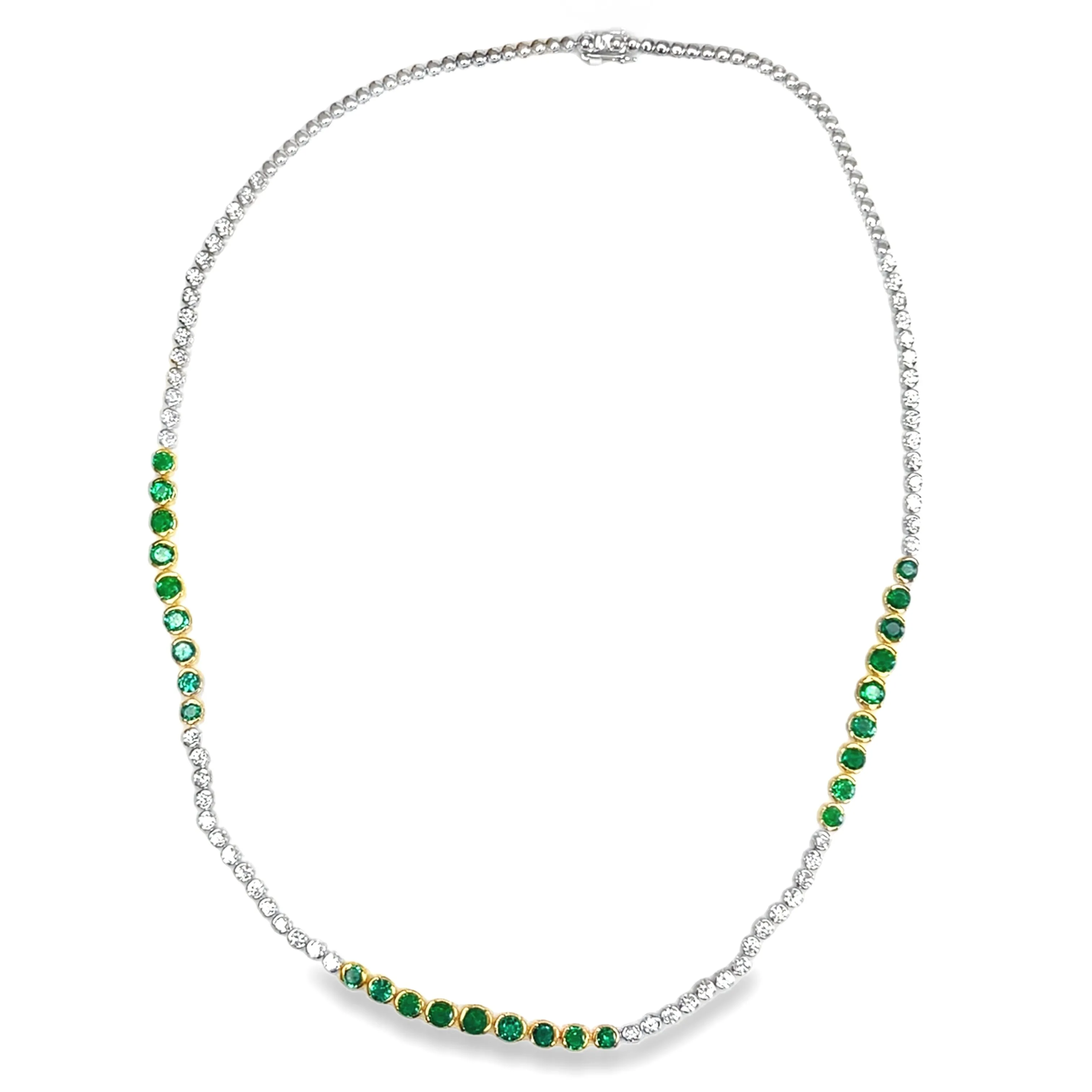 18k White Gold Emerald & Diamond Necklace