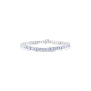 18K White Gold Emerald Cut Diamond Bracelet 7"