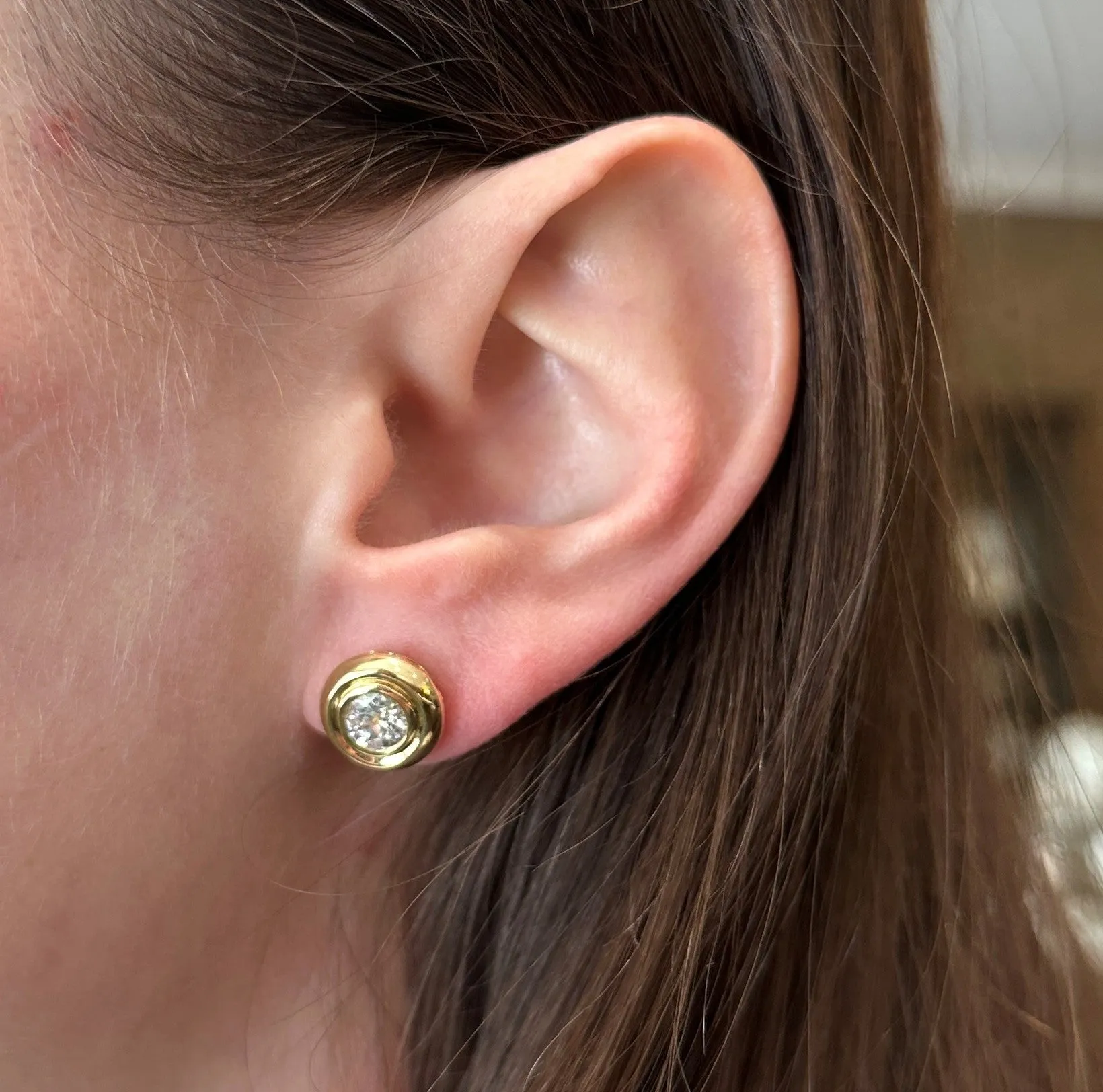 18K Yellow Gold 1.29 CTW Old European Cut Diamond Stud Earrings