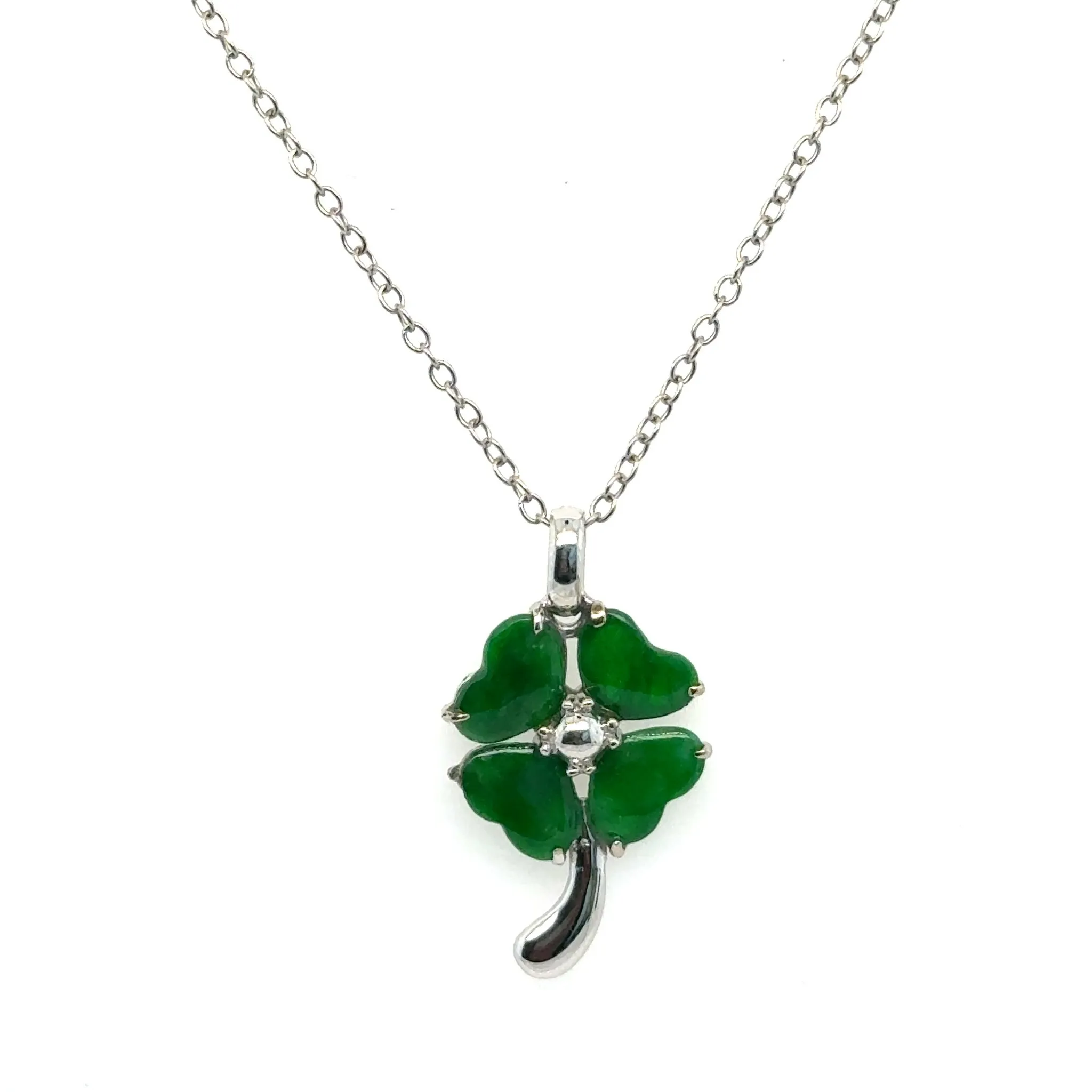 18kt Gold Burmese Emerald Green Jadeite Clover Necklace