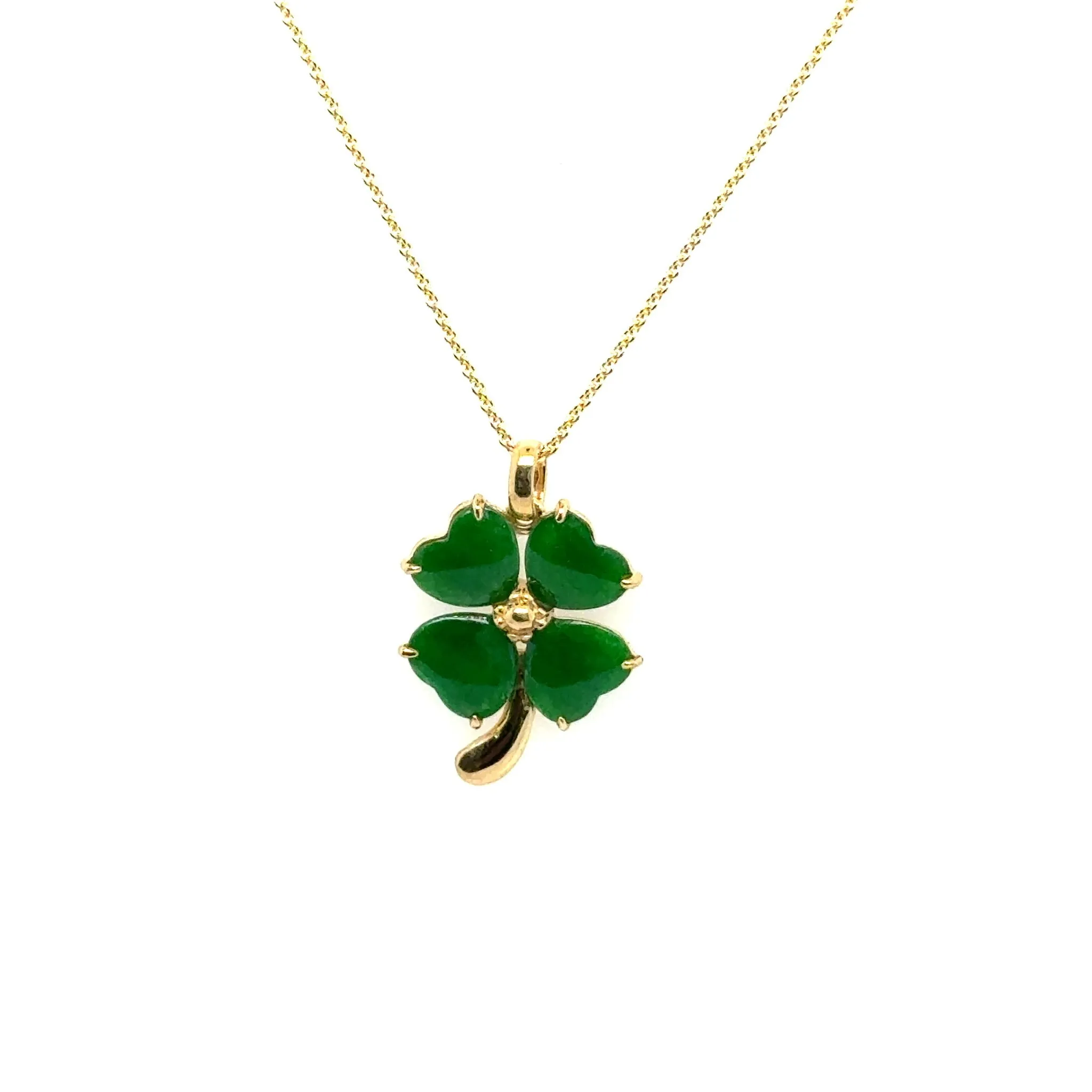 18kt Gold Burmese Emerald Green Jadeite Clover Necklace