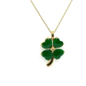 18kt Gold Burmese Emerald Green Jadeite Clover Necklace