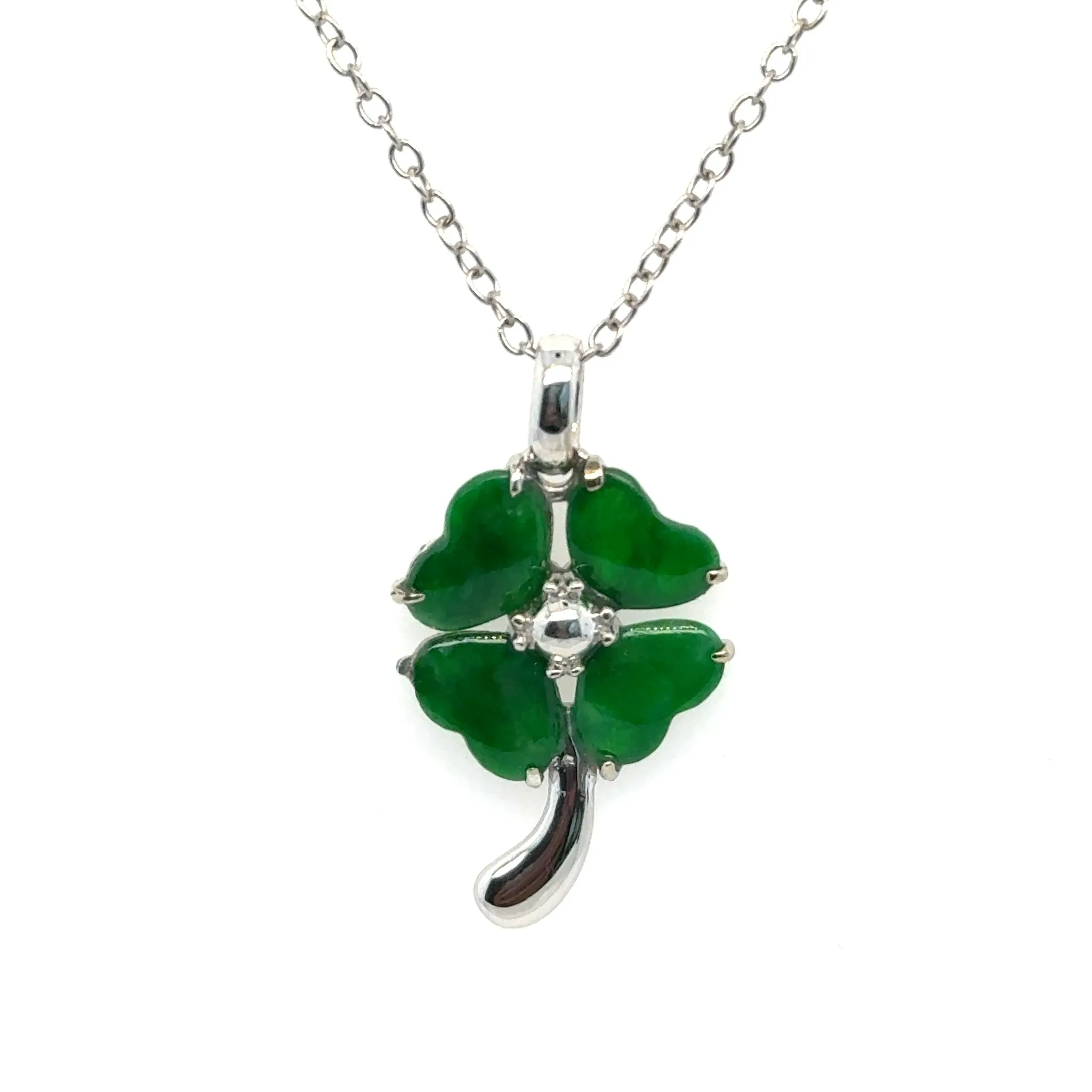 18kt Gold Burmese Emerald Green Jadeite Clover Necklace