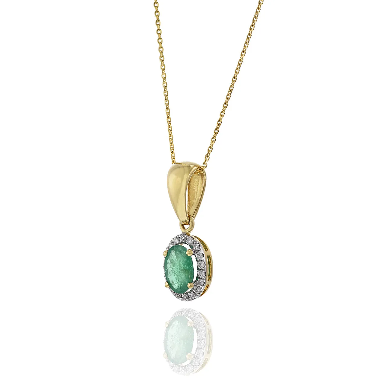 18KT Yellow Gold Oval Emerald and Diamond Necklace