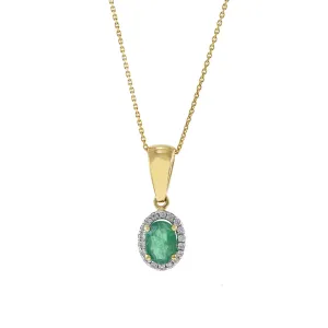 18KT Yellow Gold Oval Emerald and Diamond Necklace