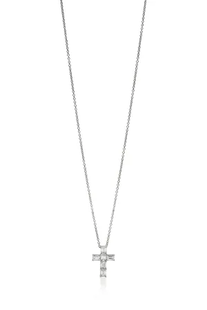 18KW Emerald Cut Diamond Cross Necklace