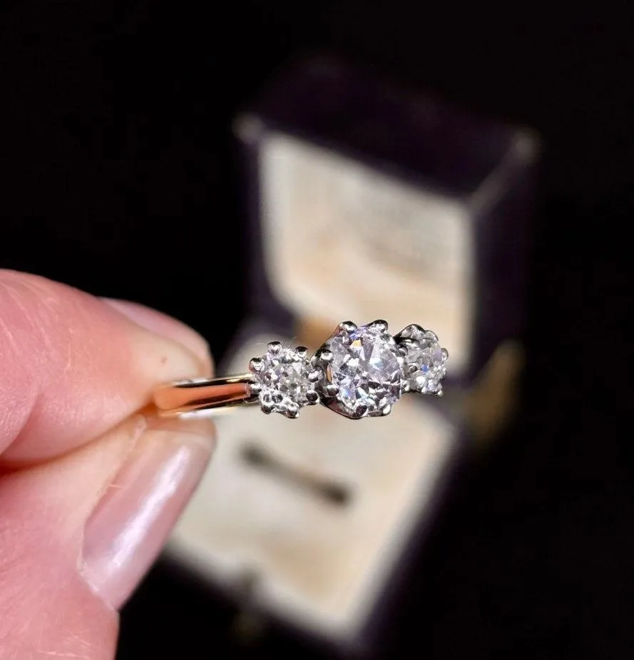 1920s Three Stone Old Cut Diamond Ring
