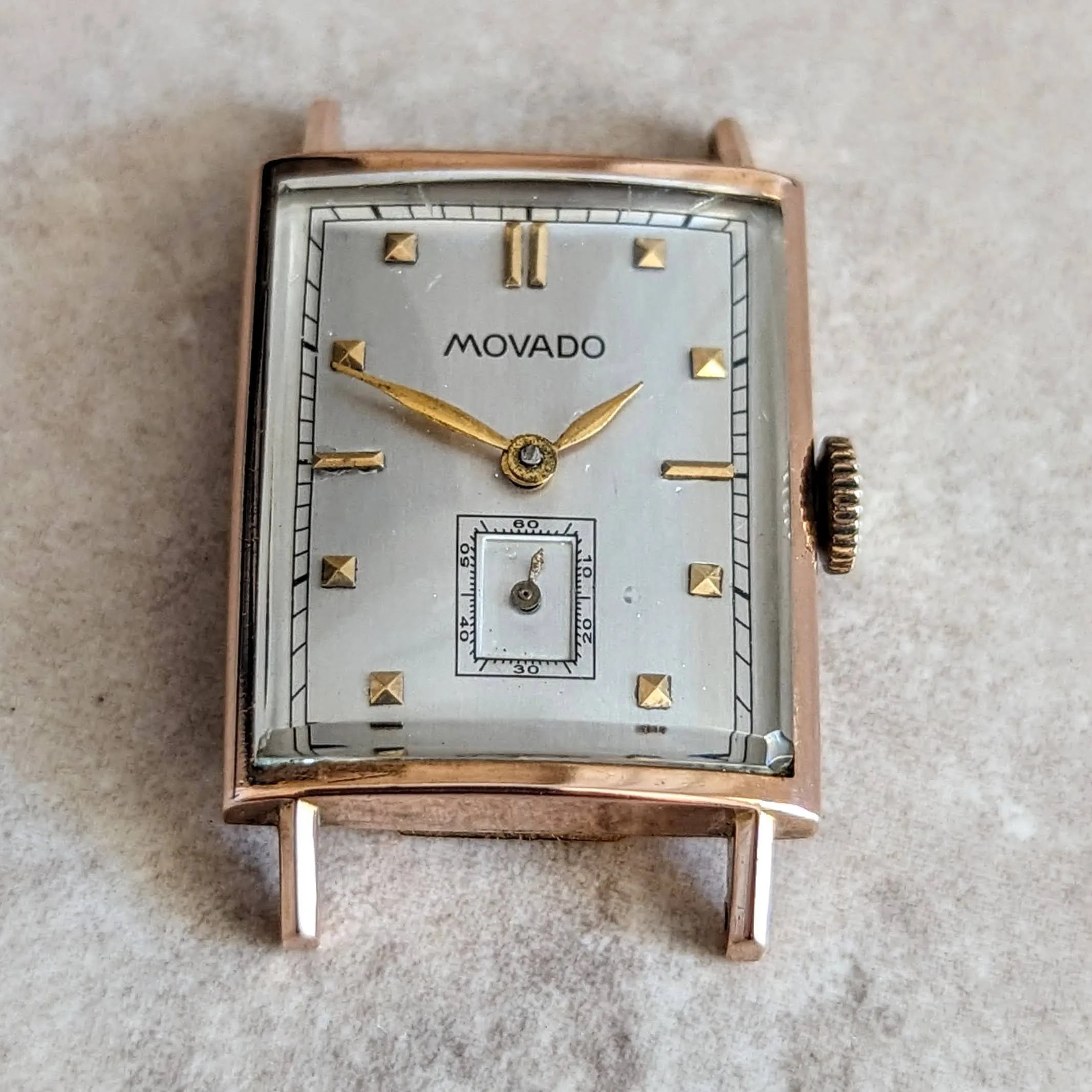 1940s MOVADO Wristwatch 14K Rose Gold 17 Jewels Cal. 375 Vintage Watch Swiss