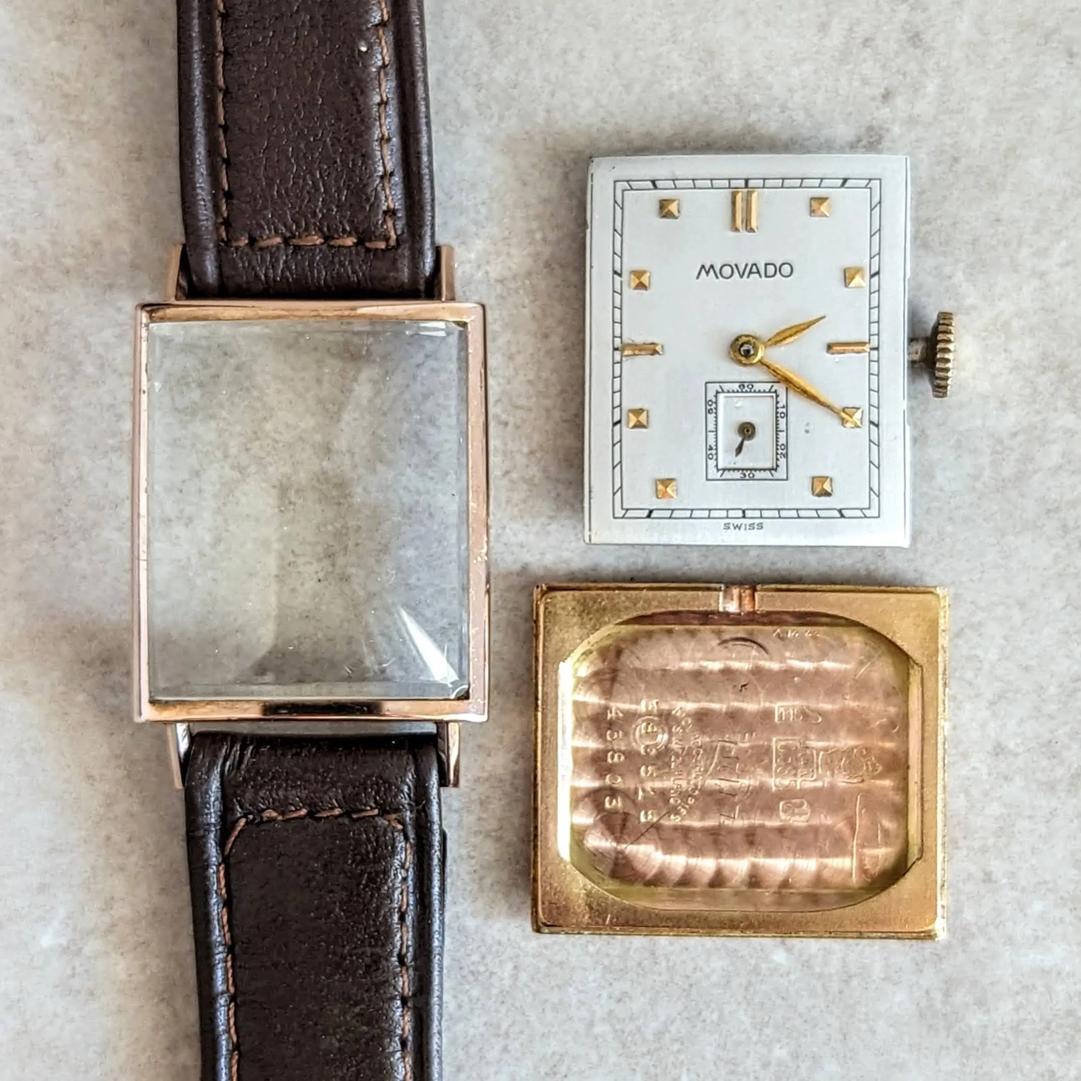 1940s MOVADO Wristwatch 14K Rose Gold 17 Jewels Cal. 375 Vintage Watch Swiss