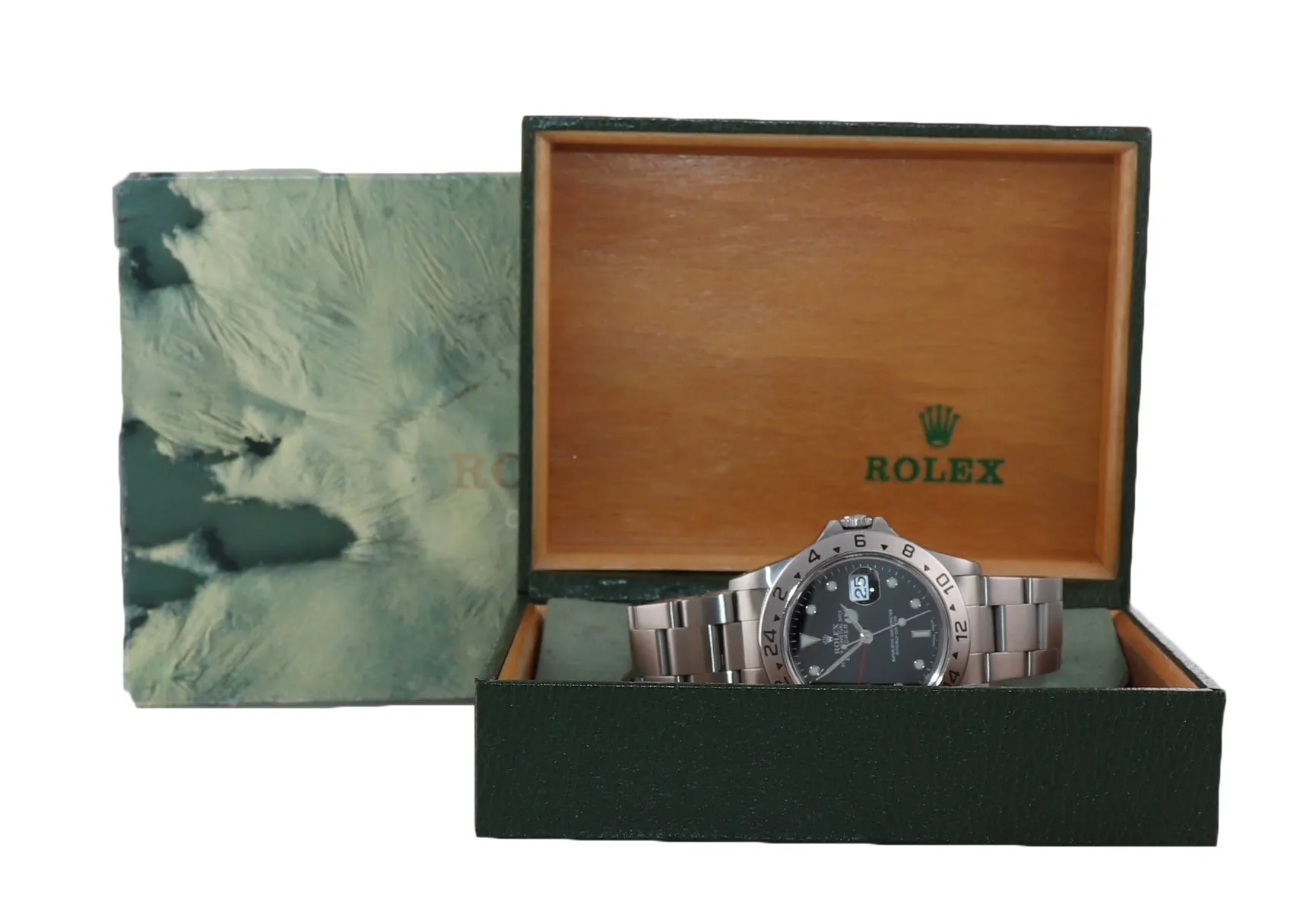 1999 Rolex Explorer II 16570 Stainless Steel Black Dial GMT 40mm Watch Box