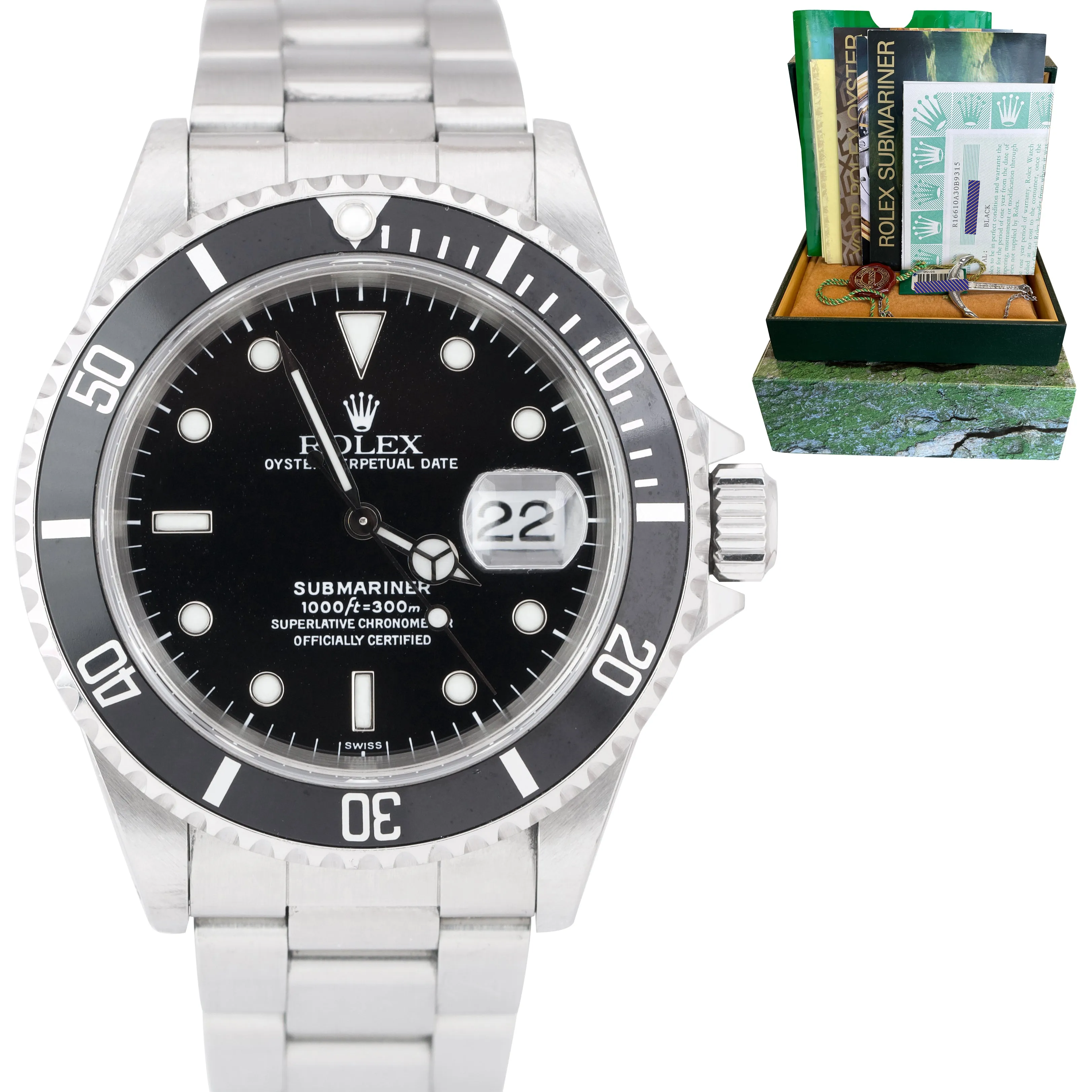 1999 Rolex Submariner Date 16610 SWISS ONLY 40mm A SERIAL Stainless Steel Watch