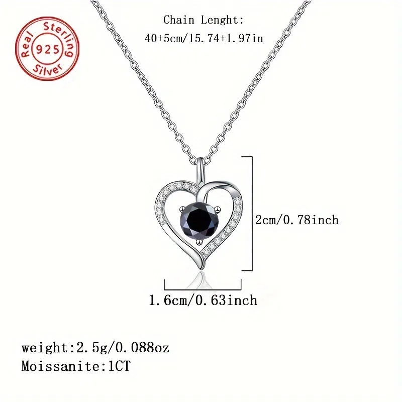 1ct Moissanite Heart Pendant Necklace in 925 Sterling Silver