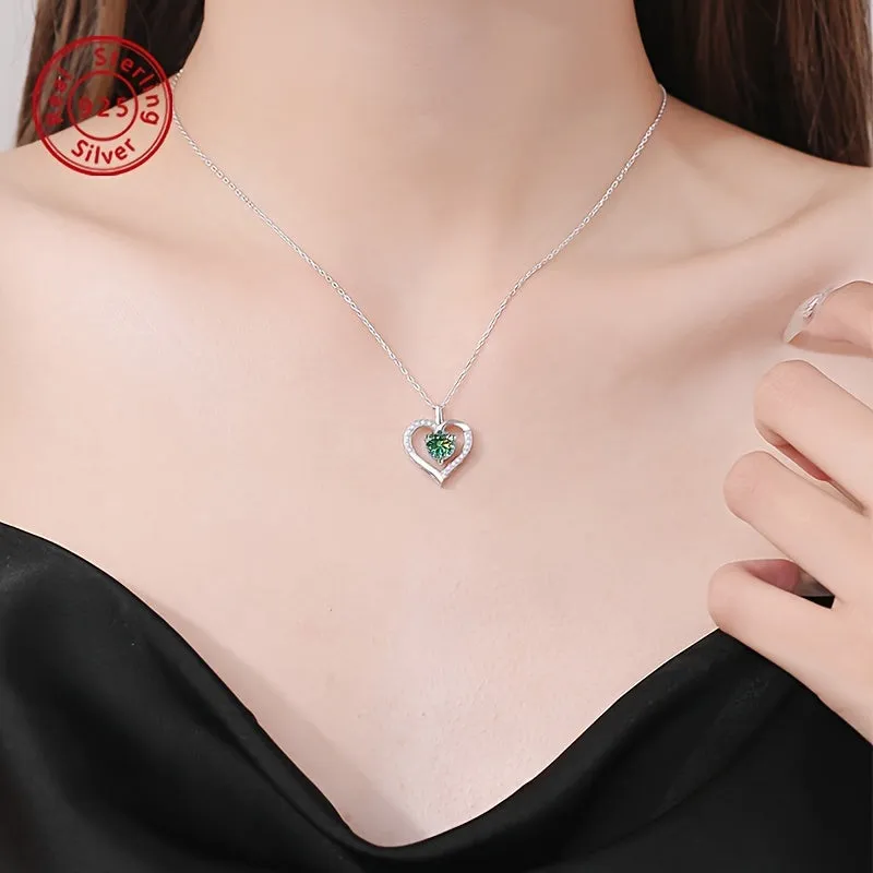 1ct Moissanite Heart Pendant Necklace in 925 Sterling Silver