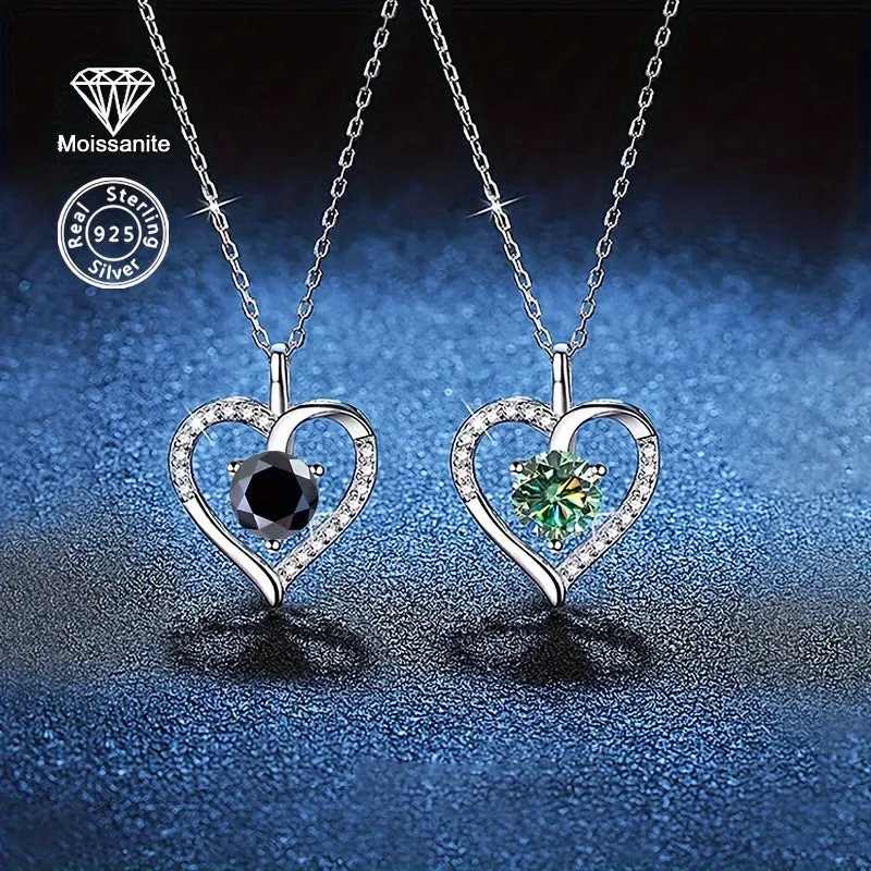 1ct Moissanite Heart Pendant Necklace in 925 Sterling Silver