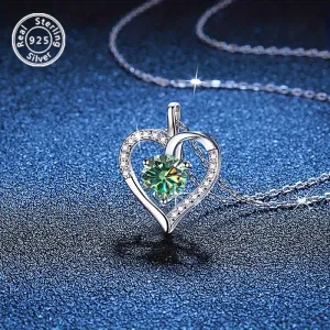 1ct Moissanite Heart Pendant Necklace in 925 Sterling Silver