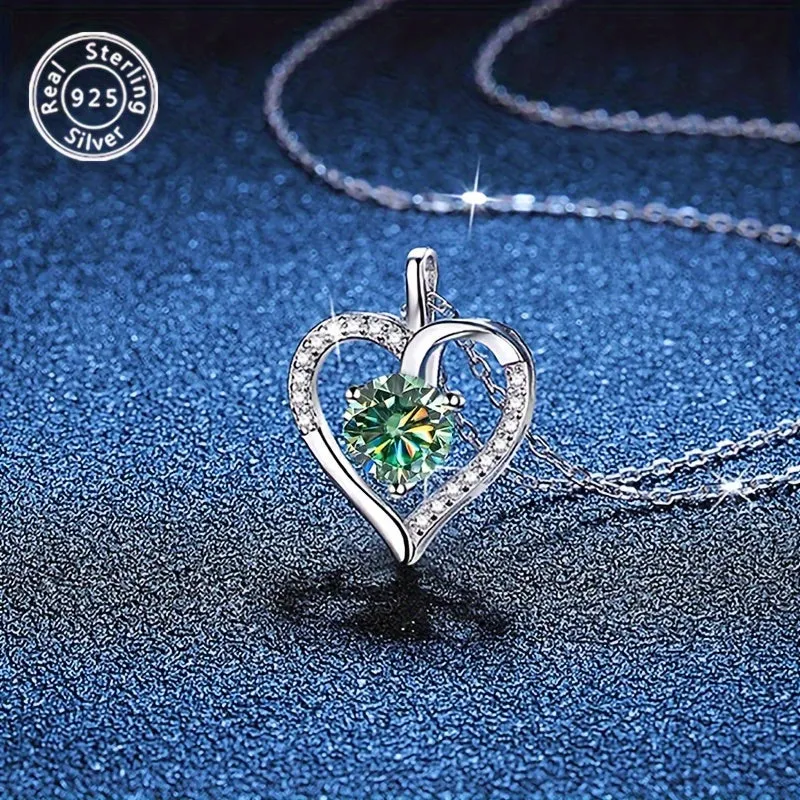 1ct Moissanite Heart Pendant Necklace in 925 Sterling Silver