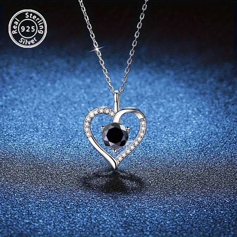 1ct Moissanite Heart Pendant Necklace in 925 Sterling Silver