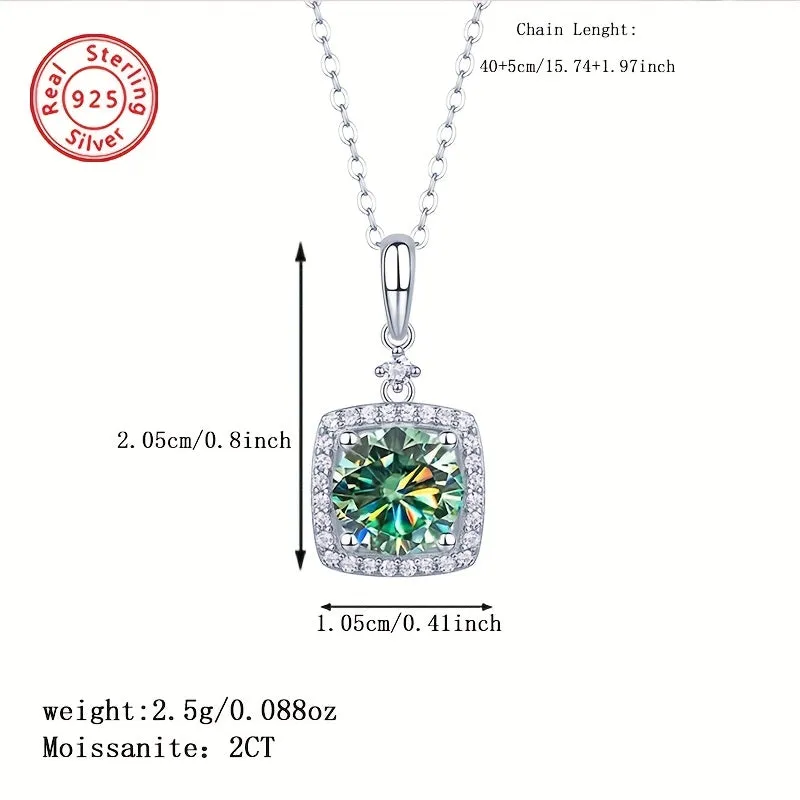 2 Carat Moissanite Emerald Cut Pendant Necklace 925 Silver Ideal for Daily Wear
