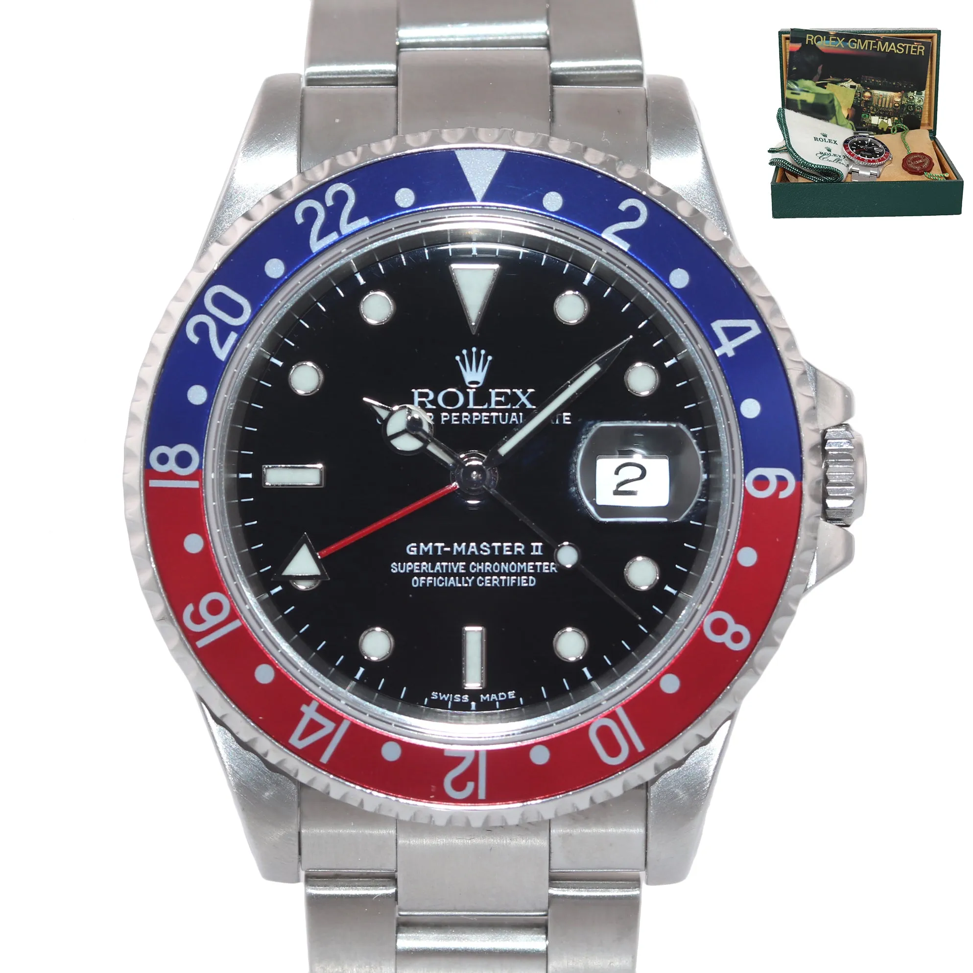 2000 MINT Rolex GMT-Master II Pepsi Steel Blue Red 16710 Watch Watch SEL Box