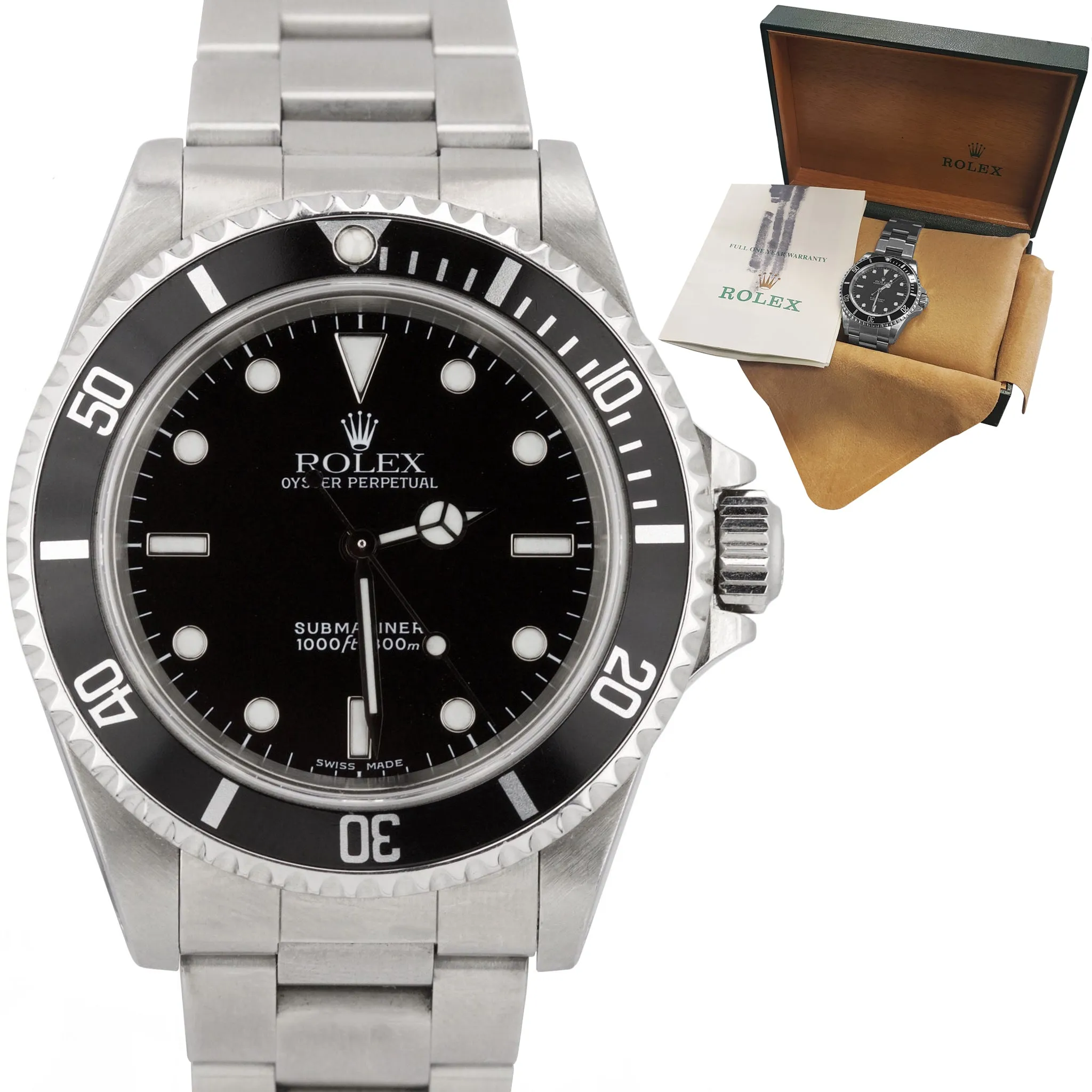 2001 UNPOLISHED Rolex Submariner No-Date P 14060 Stainless Black Dive 40mm Watch