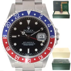2004 Rolex GMT-Master 2 Pepsi Steel 16710 40mm Watch No Holes Black Dial Watch