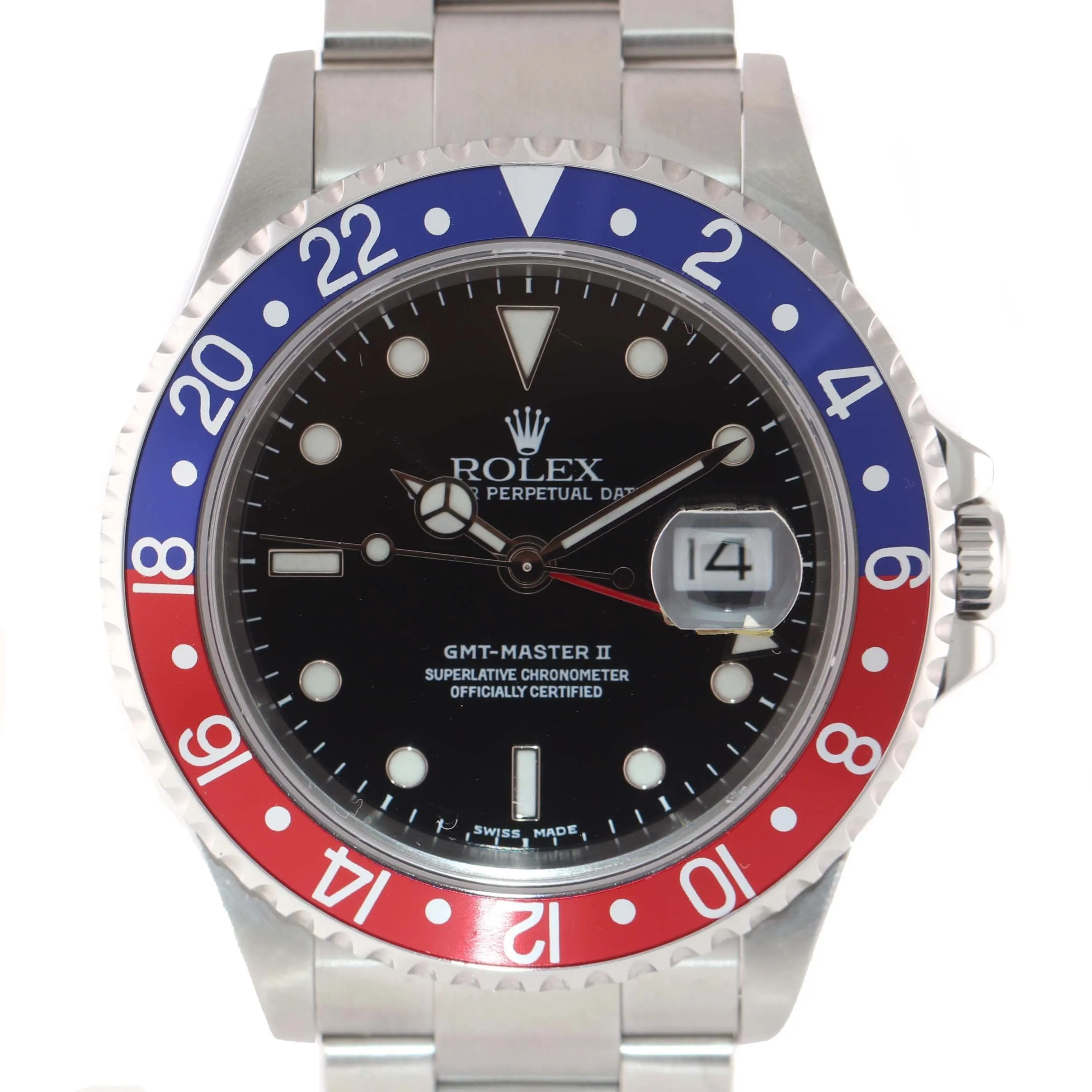 2004 Rolex GMT-Master 2 Pepsi Steel 16710 40mm Watch No Holes Black Dial Watch