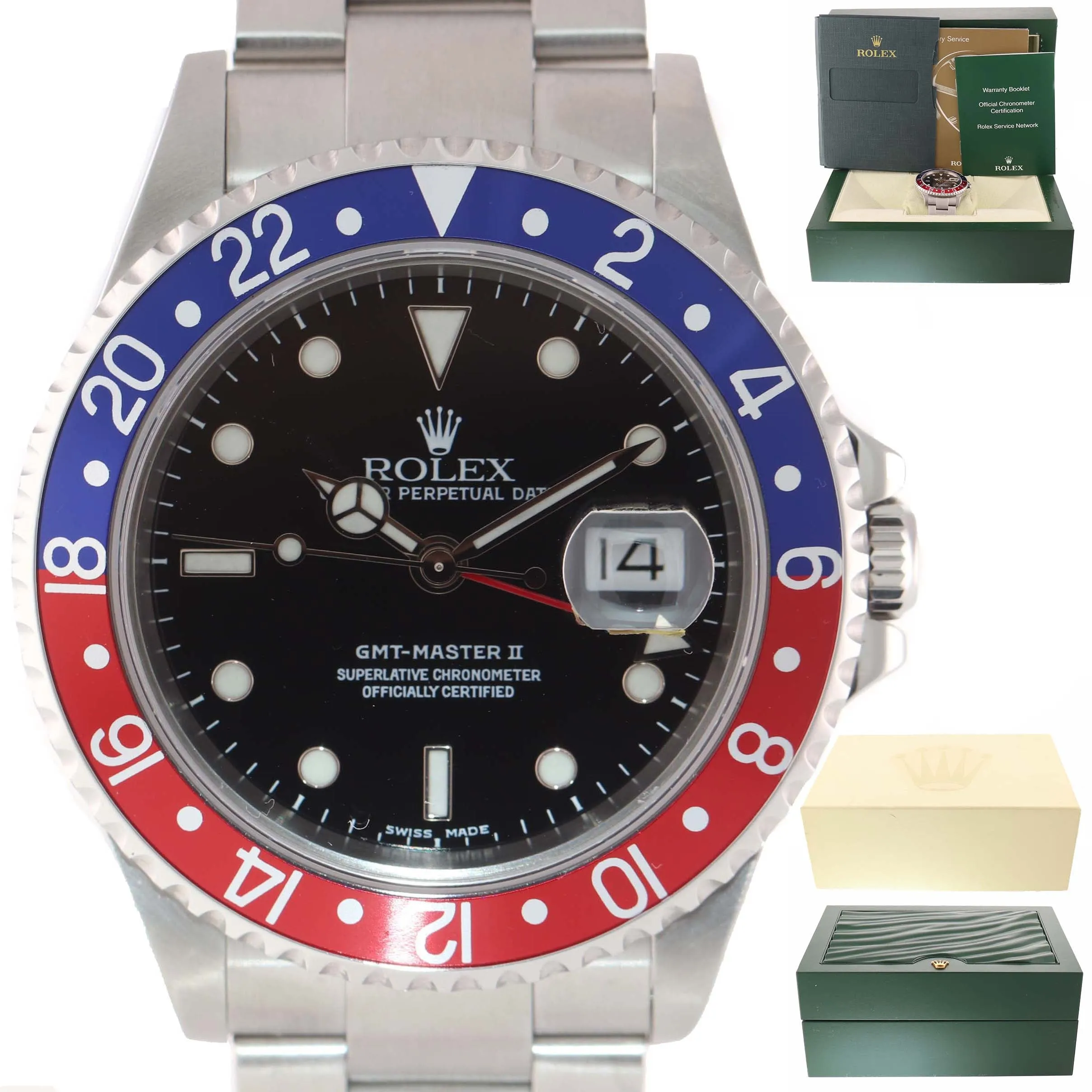 2004 Rolex GMT-Master 2 Pepsi Steel 16710 40mm Watch No Holes Black Dial Watch