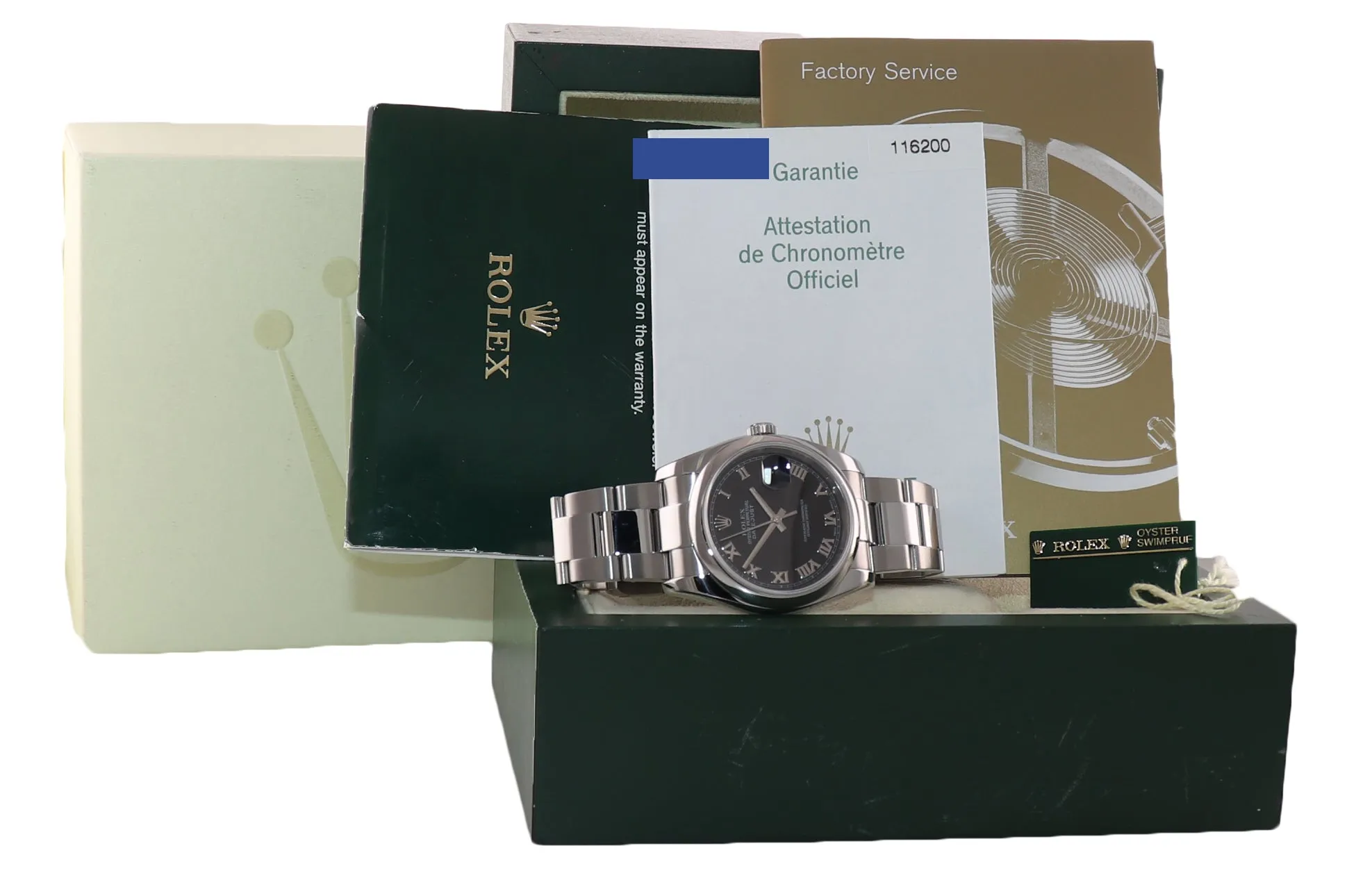 2007 Papers Rolex DateJust 36 116200 Black Roman Oyster Steel 36mm Watch Box
