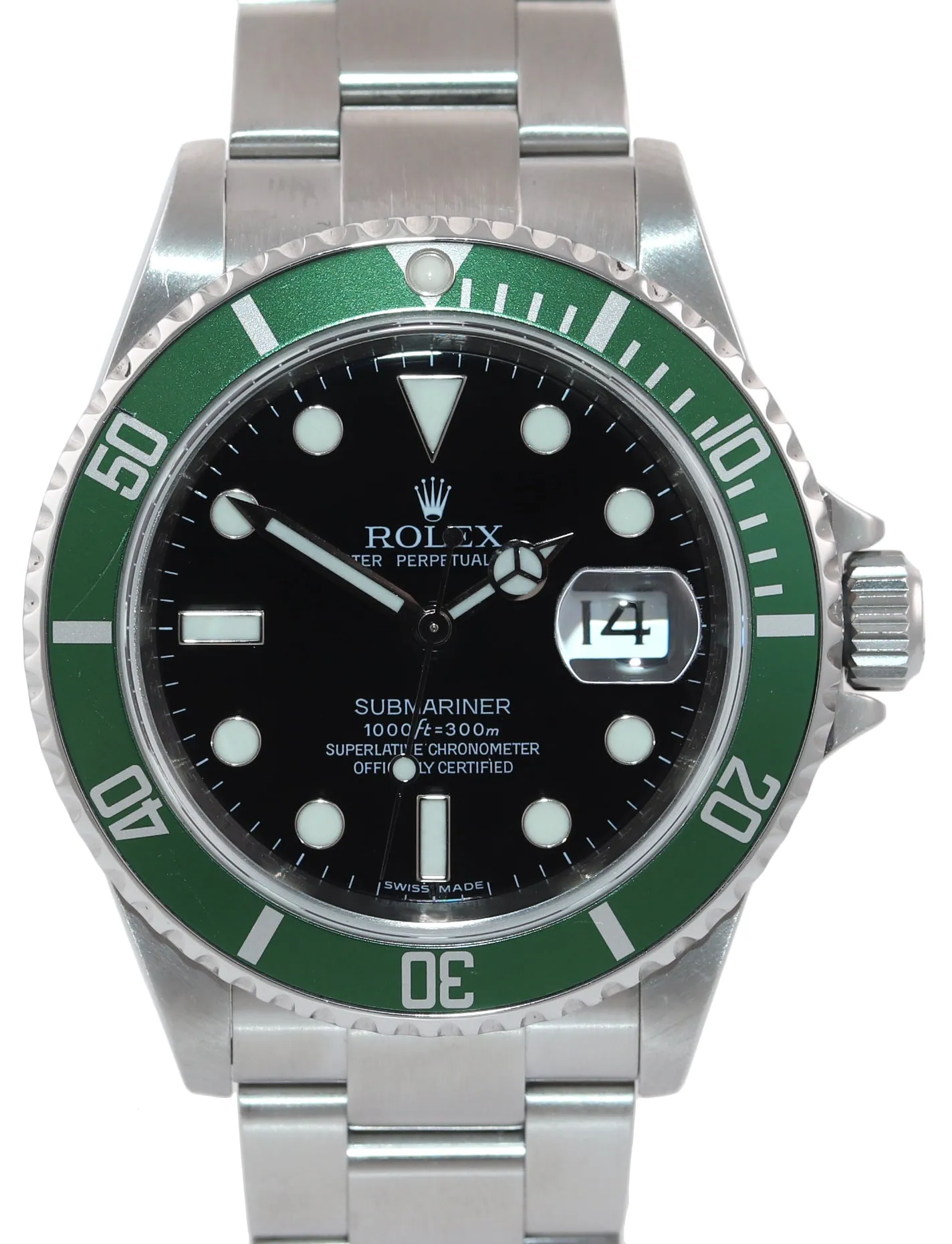 2008 MINT Rolex Submariner Green Kermit 16610LV Engraved Rehaut Watch Box