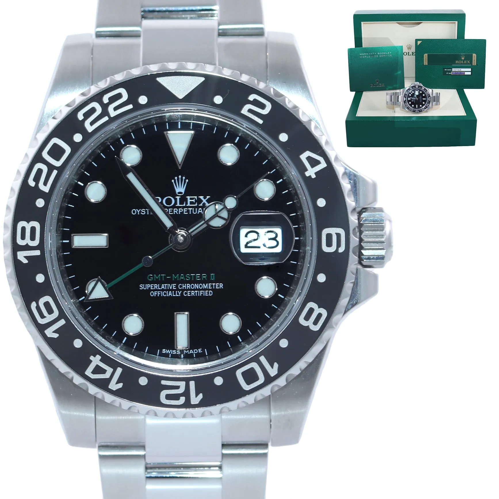 2010 Papers Rolex GMT Master II 116710 Steel Black Ceramic Watch Box