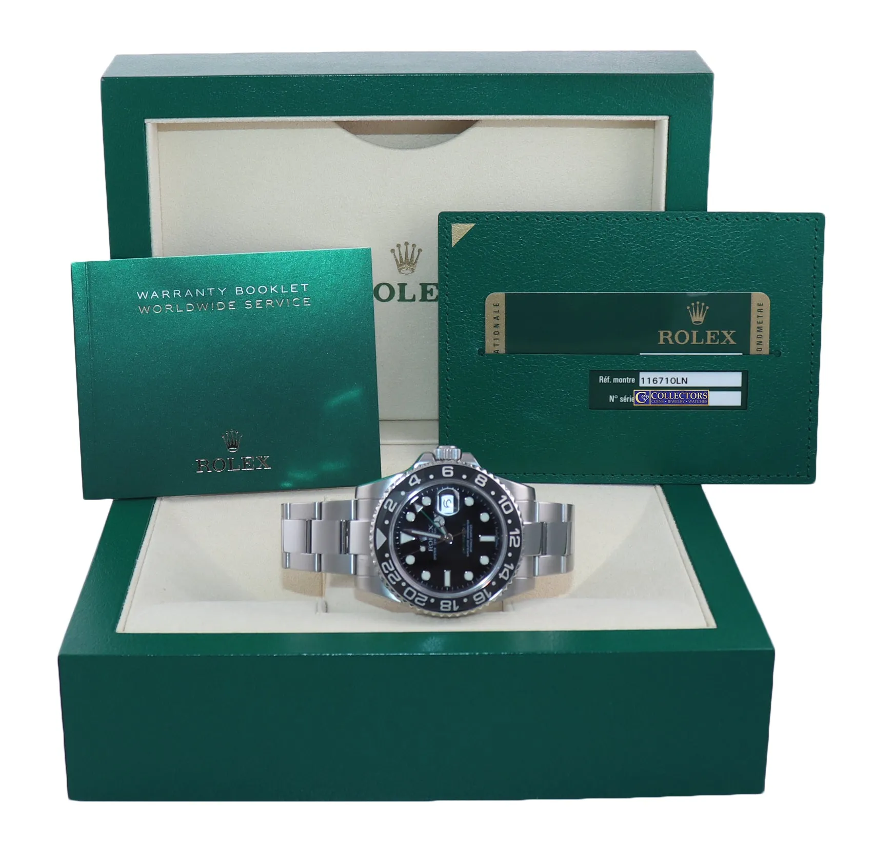 2010 Papers Rolex GMT Master II 116710 Steel Black Ceramic Watch Box