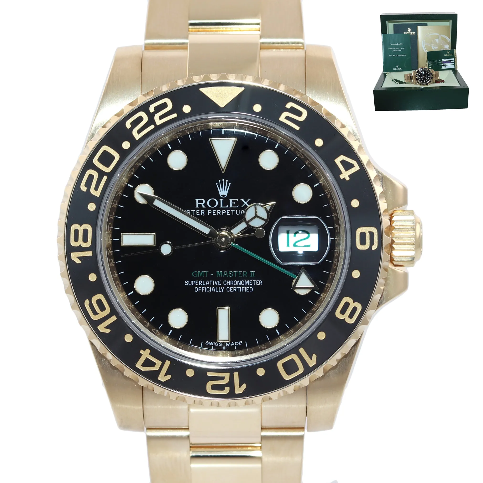 2012 PAPERS Rolex GMT-Master 2 Ceramic Black 116718 18k Yellow Gold 40mm Watch