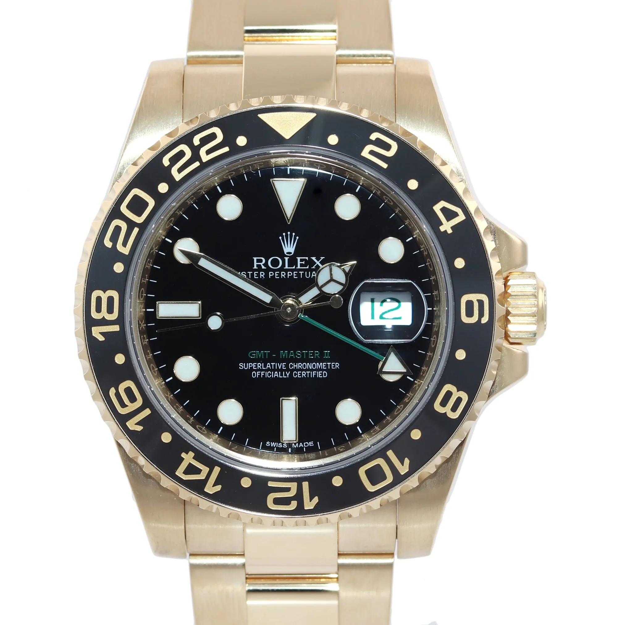 2012 PAPERS Rolex GMT-Master 2 Ceramic Black 116718 18k Yellow Gold 40mm Watch