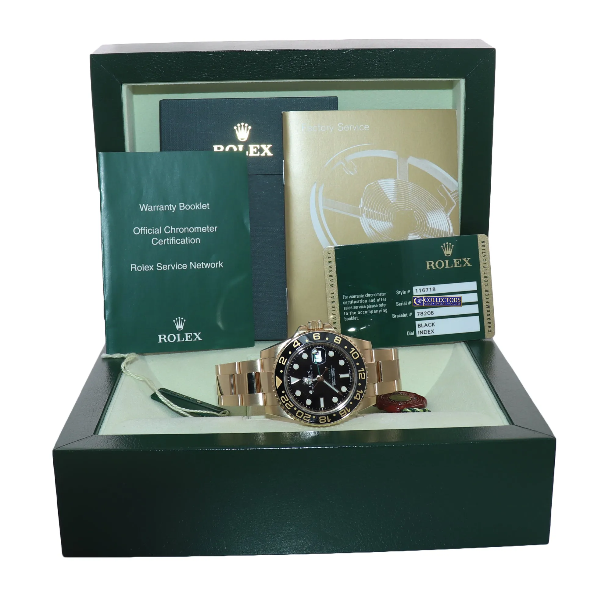 2012 PAPERS Rolex GMT-Master 2 Ceramic Black 116718 18k Yellow Gold 40mm Watch